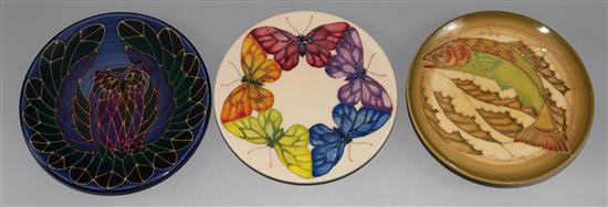 Sally Tuffin for Dennis Chinaworks. Three dishes; owl, salmon and butterfly designs